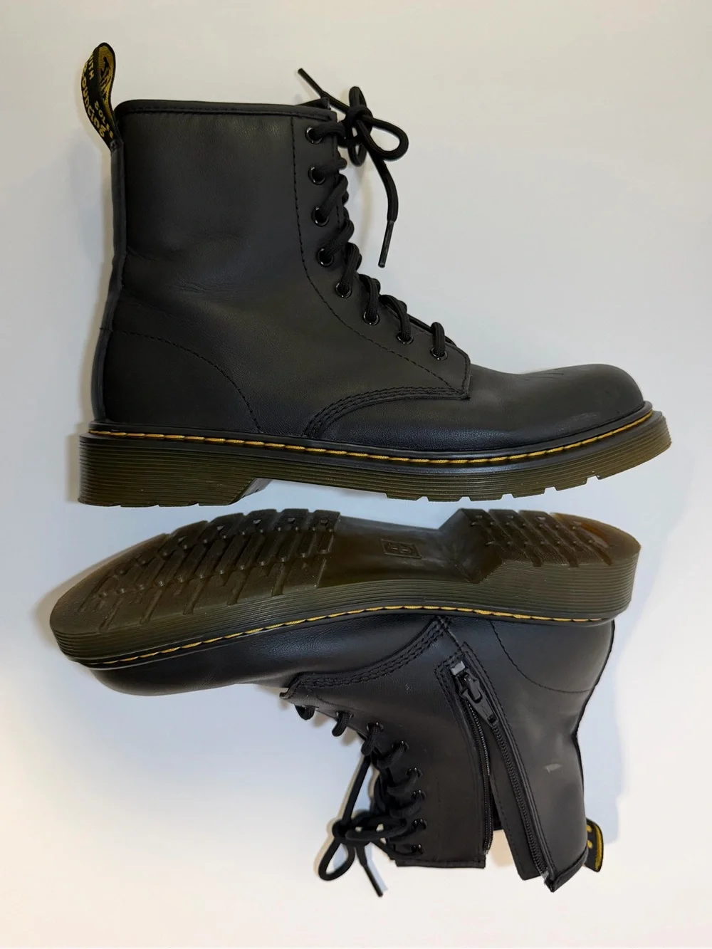 Dr. Martens 1460 Y Leather Combat Boots Lace Up Side Zipper Black Unisex US 5